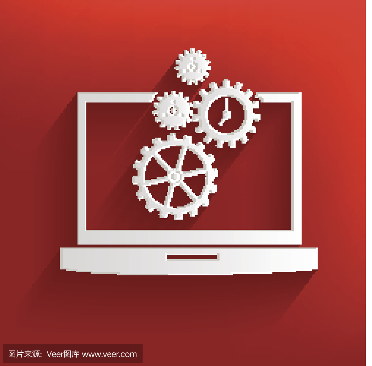 計算機系統符號在紅色背景下,干凈的向量